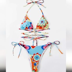 Floral gem triangle bikini swimsuit